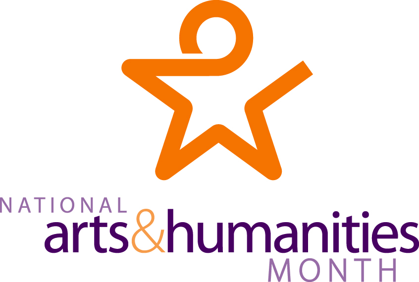 The logo of National arts and humanities month, with an orange star made to look like a person